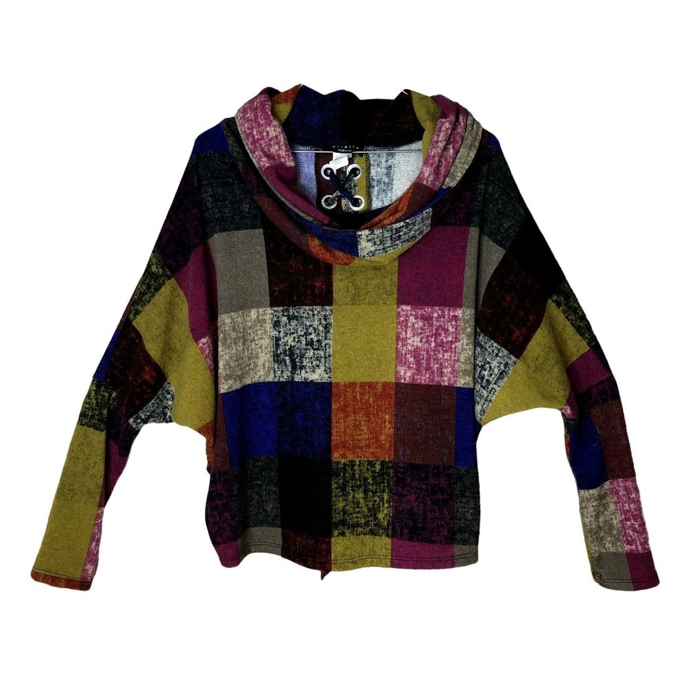 Ariella Multicolor Patchwork Cowl Neck Sweater